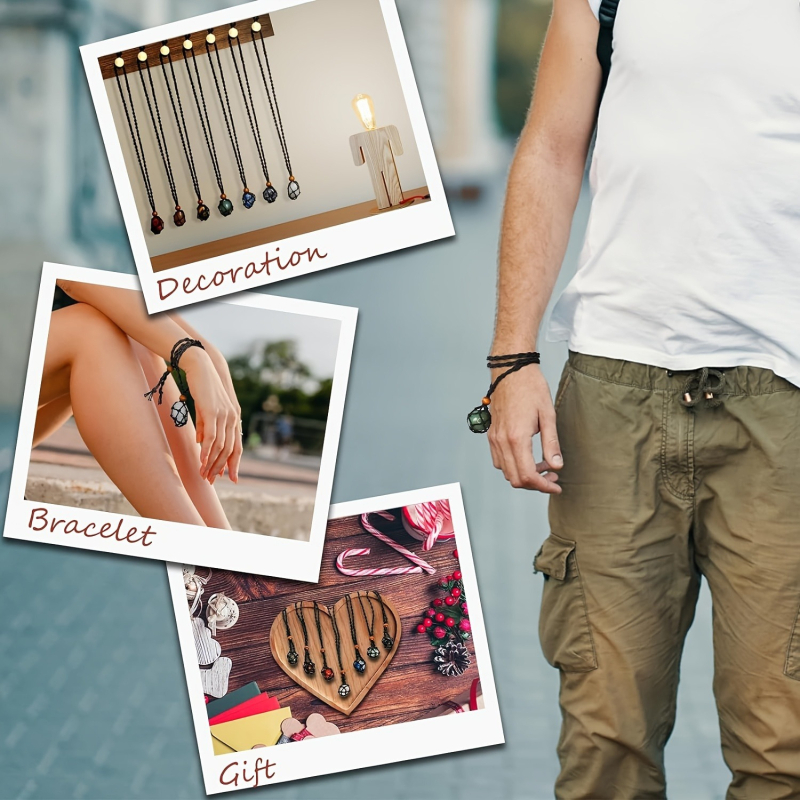 Colier unisex din ață de ceară, lanț împletit și pandantiv cu plasă, lucrat manual, greutate 6 g