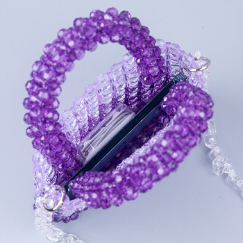 Geantă din acril cu mărgele, împletită manual, gradient, formă verticală pătrată, design tridimensional, buzunare interne pentru telefon și ID