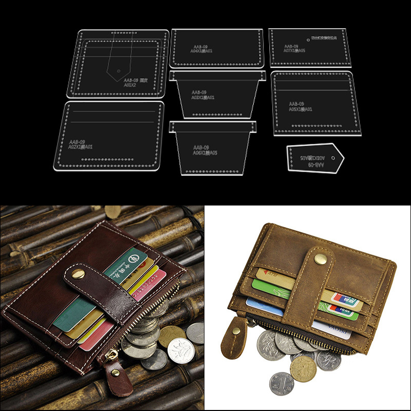 Акрилен шаблон за ръчно кожарство — модел за кожени изделия, подходящ за картодържател, визитник и монетник