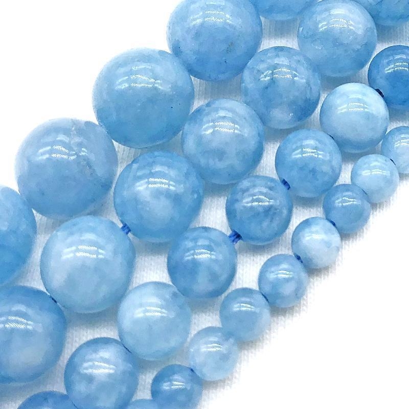 Akvamarīna pērlītes rotaslietu ražošanai, pulētas, apaļas formas, Jiaoyun zīmols