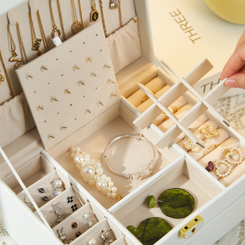 Deimantinės formos odinė juvelyrinių dirbinių dėžutė su spyna – 3 sluoksniai, stalinis saugojimas, antioksidacija, dulkių atspari, nešiojama