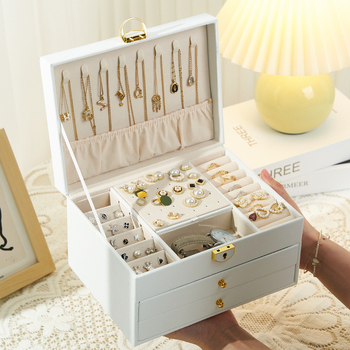 Deimantinės formos odinė juvelyrinių dirbinių dėžutė su spyna – 3 sluoksniai, stalinis saugojimas, antioksidacija, dulkių atspari, nešiojama