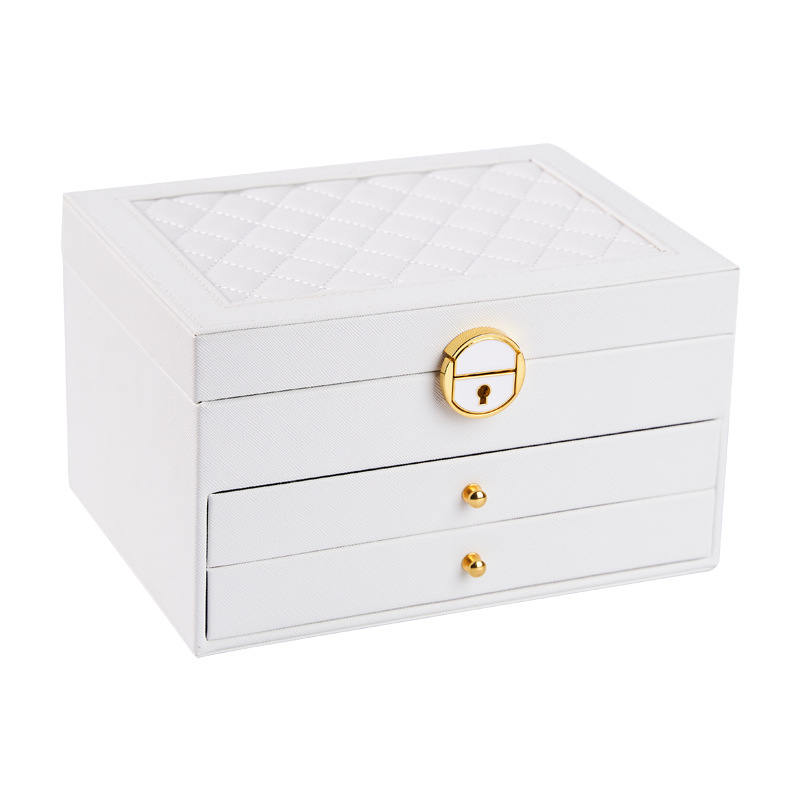 Deimantinės formos odinė juvelyrinių dirbinių dėžutė su spyna – 3 sluoksniai, stalinis saugojimas, antioksidacija, dulkių atspari, nešiojama