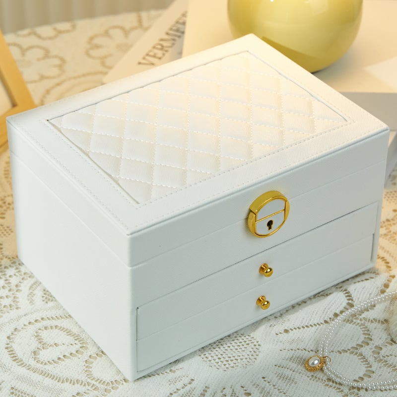 Deimantinės formos odinė juvelyrinių dirbinių dėžutė su spyna – 3 sluoksniai, stalinis saugojimas, antioksidacija, dulkių atspari, nešiojama