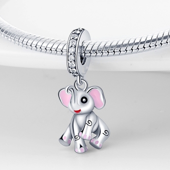 Pandantiv elefant pentru bijuterii DIY – placare cu argint, finisaj ulei picurat, design original
