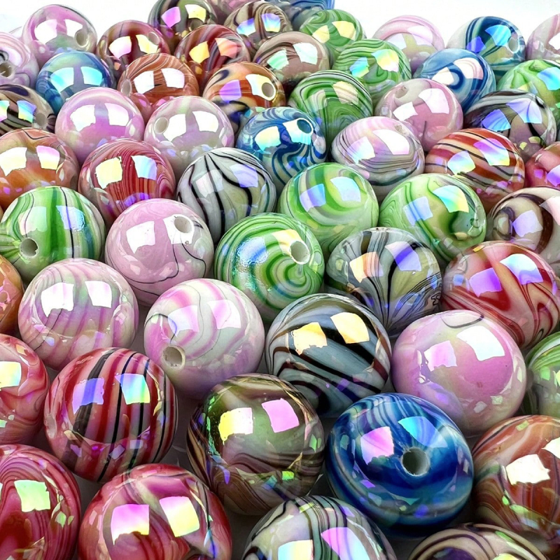 Akrila pērles DIY rotaslietu ražošanai – virsma ar ūdens rakstu un sajaukts pārklājums