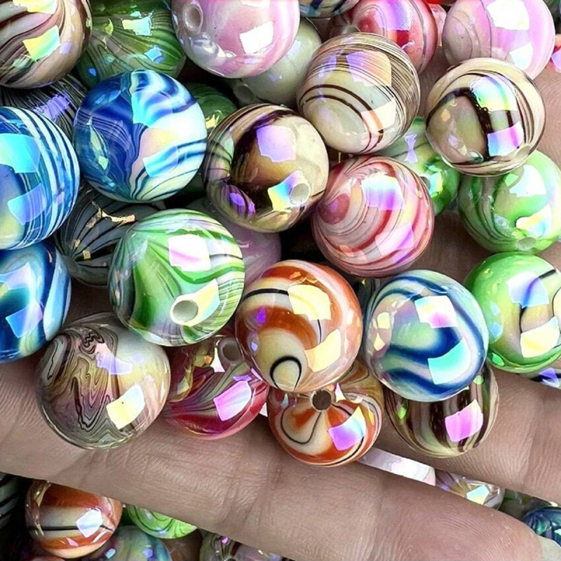 Akrila pērles DIY rotaslietu ražošanai – virsma ar ūdens rakstu un sajaukts pārklājums