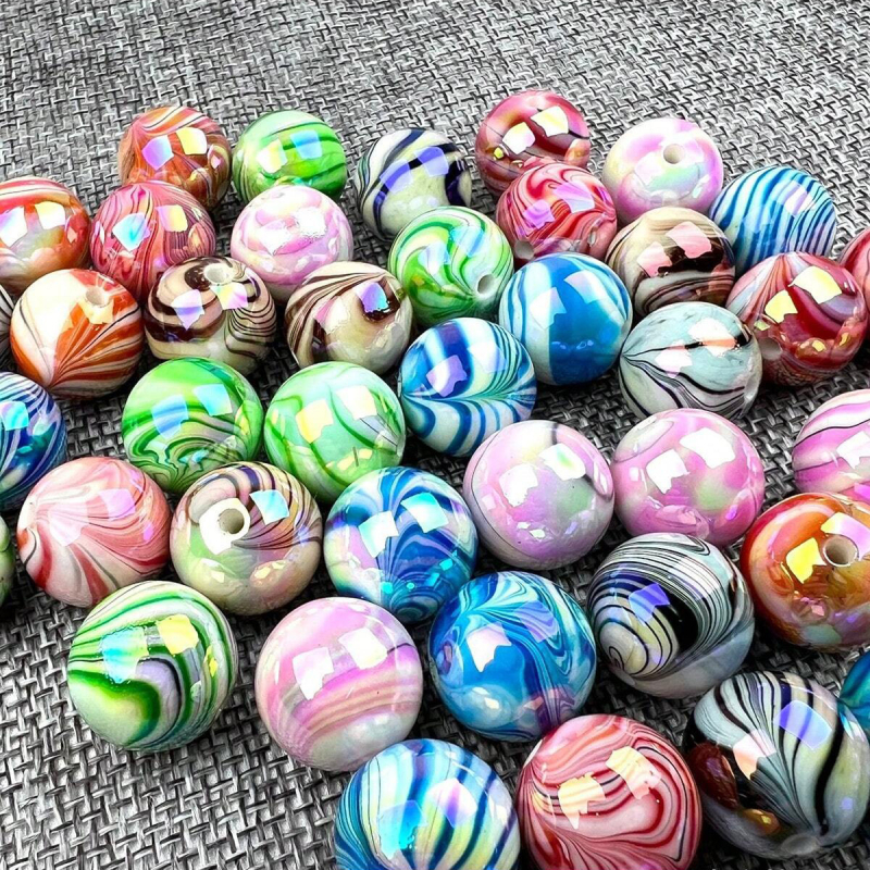 Akrila pērles DIY rotaslietu ražošanai – virsma ar ūdens rakstu un sajaukts pārklājums