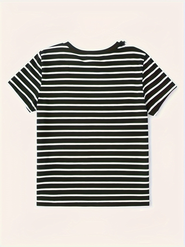 Tricou cu imprimeu inimă, guler rotund, mâneci scurte, poliester 95%+ și Spandex