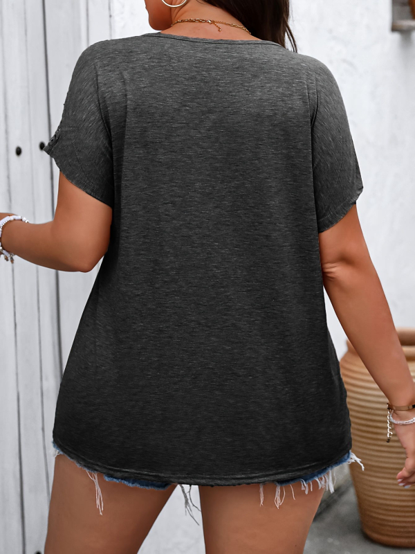 Pulover lejer de damă cu decolteu în V, mâneci 3/4, detaliu dantelat, material poliester