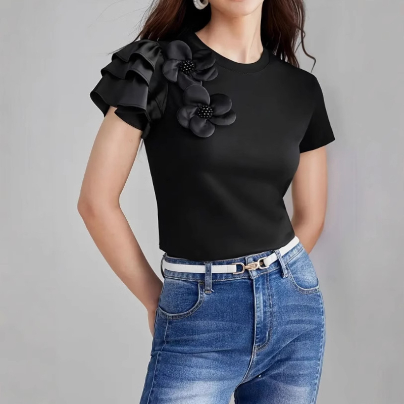 Tricou din poliester, model geometric, guler rotund, mâneci scurte, croială slim