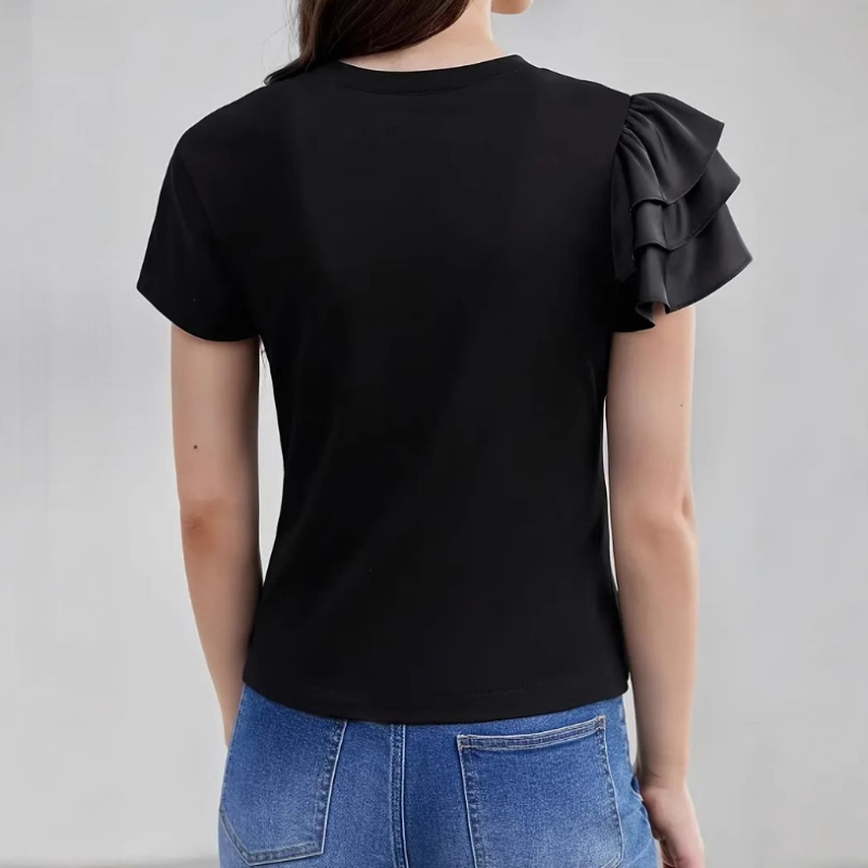 Tricou din poliester, model geometric, guler rotund, mâneci scurte, croială slim