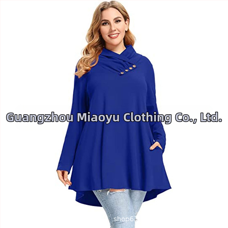 Дълъг ръкав дамска блуза от полиестер със наклонена яка, свободен силует, еднотонен модел