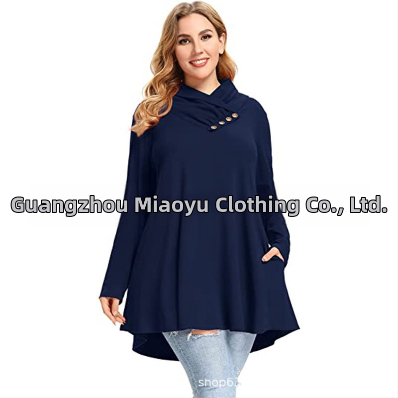 Дълъг ръкав дамска блуза от полиестер със наклонена яка, свободен силует, еднотонен модел