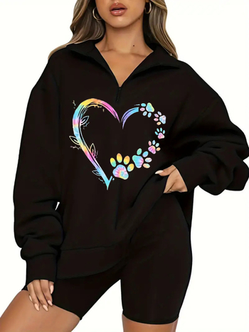 Moteriški marškinėliai polo su užtrauktuku, 3D raštas, poliesterio-spandekso, tiesus siluetas, vidutinio ilgio, žiema 2023