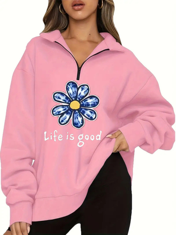 Moteriški marškinėliai polo su užtrauktuku, 3D raštas, poliesterio-spandekso, tiesus siluetas, vidutinio ilgio, žiema 2023