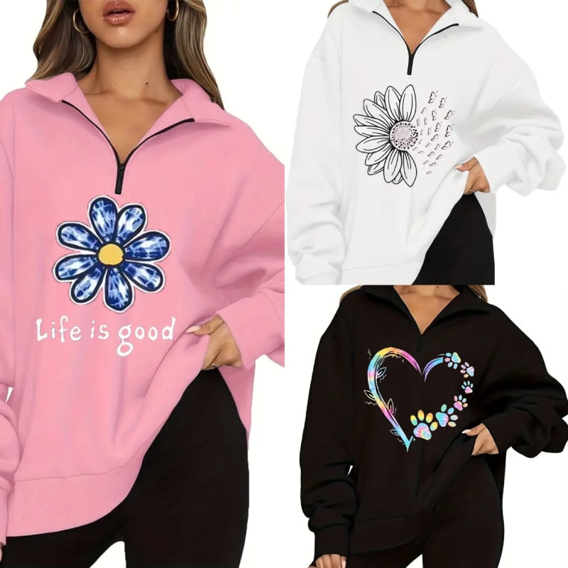 Moteriški marškinėliai polo su užtrauktuku, 3D raštas, poliesterio-spandekso, tiesus siluetas, vidutinio ilgio, žiema 2023