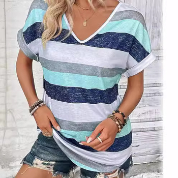 Γυναικειά μπλούζα T‑Shirt με ριγέ εκτύπωση και μανίκι τύπου bat