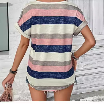 Γυναικειά μπλούζα T‑Shirt με ριγέ εκτύπωση και μανίκι τύπου bat