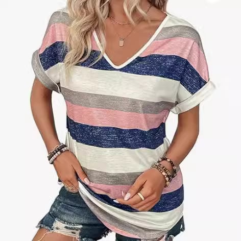 Tricou damă cu imprimeu în dungi și mâneci batwing