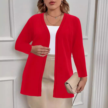 Γυναικείος cardigan από πολυεστέρα, ανοιχτή μπροστά, V-λαιμό, μακριά μανίκια, ελαφρύ ύφασμα, κανονικό μήκος, casual στυλ, Άνοιξη 2024