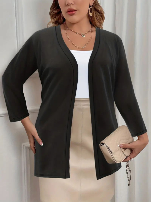 Дамски кардиган от полиестер, открита предна част, V-образно деколте, дълги ръкави, тънък плат, нормална дължина, casual стил, пролет 2024