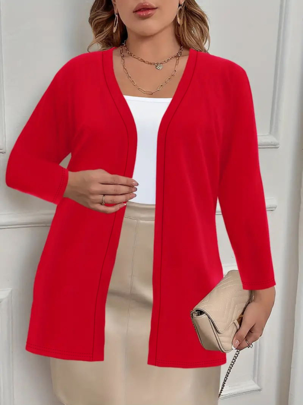 Дамски кардиган от полиестер, открита предна част, V-образно деколте, дълги ръкави, тънък плат, нормална дължина, casual стил, пролет 2024