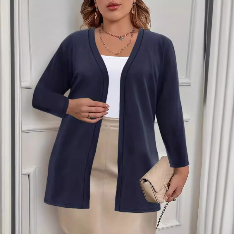 Дамски кардиган от полиестер, открита предна част, V-образно деколте, дълги ръкави, тънък плат, нормална дължина, casual стил, пролет 2024