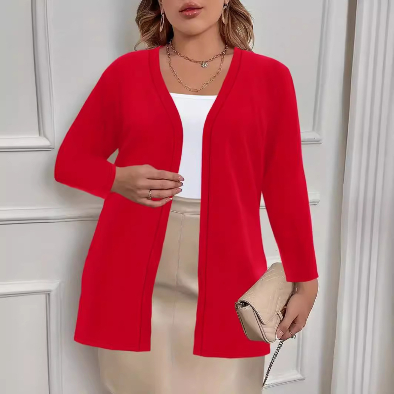 Дамски кардиган от полиестер, открита предна част, V-образно деколте, дълги ръкави, тънък плат, нормална дължина, casual стил, пролет 2024