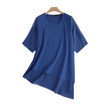 Γυναικείο πουκάμισο από διπλό chiffon, μανίκια 3/4, στρογγυλή λαιμόκοψη, χαλαρή γραμμή, μεσαίου μήκους, μίγμα πολυεστέρα