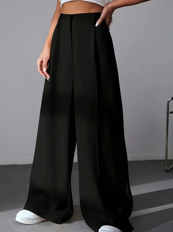 Pantaloni femei drepti, talie înaltă, poliester, conținut principal 90–95%, stil de deplasare