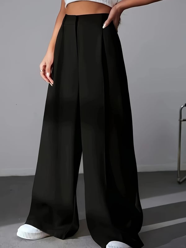 Pantaloni femei drepti, talie înaltă, poliester, conținut principal 90–95%, stil de deplasare