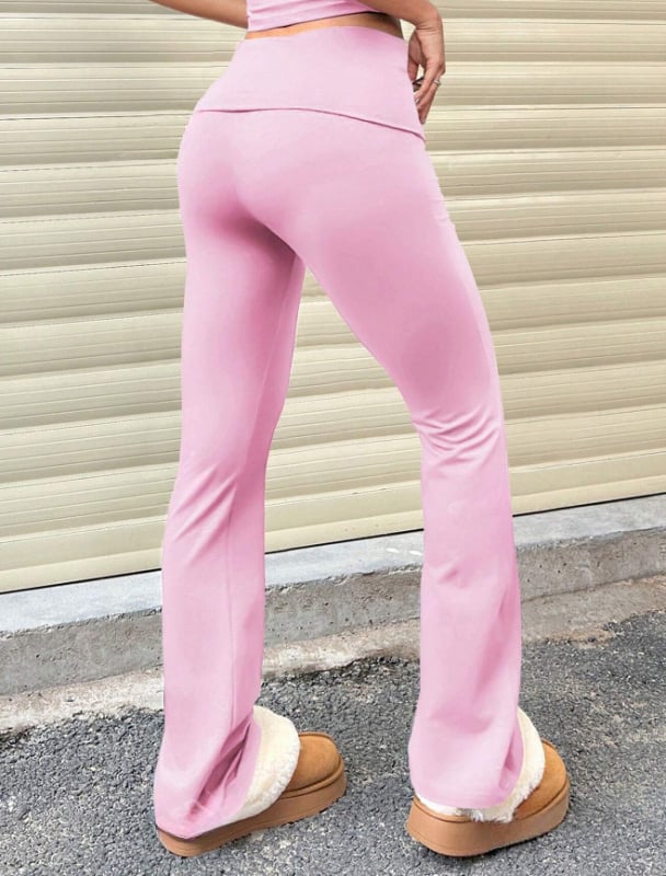 Pantaloni casual din spandex, talie înaltă, croi drept cu ușor evazați, Primăvara 2025