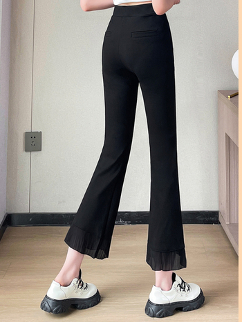 Ежедневни дамски панталони с средна талия и микроразкроен крак, плат брокадо памук, смес вискоза-найлон, тънък материал