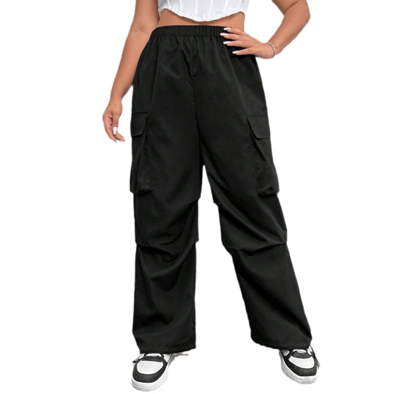 Ženske casual hlače od poliestera, visok pojas, ravni kroj, jesen-zima 2023, ulični hipster stil, patchwork šavovi.