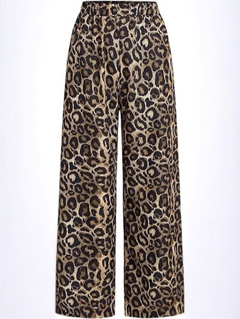 Леопардов принт, Cupro влакно, ежедневни широки панталони, средна талия, драпирана кройка, пролет 2025
