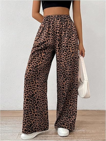 Леопардов принт, Cupro влакно, ежедневни широки панталони, средна талия, драпирана кройка, пролет 2025