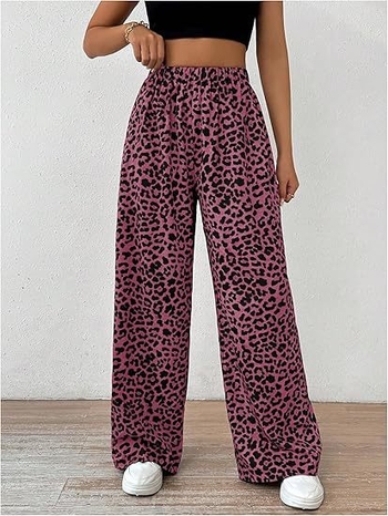 Леопардов принт, Cupro влакно, ежедневни широки панталони, средна талия, драпирана кройка, пролет 2025