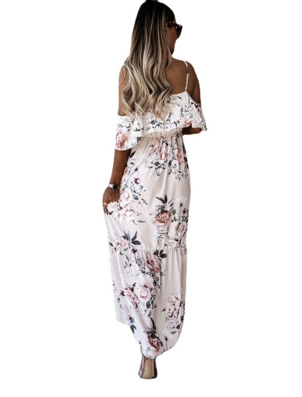 Rochie midi din bumbac imprimată, decolteu în V, mâneci raglan, bretele în spate