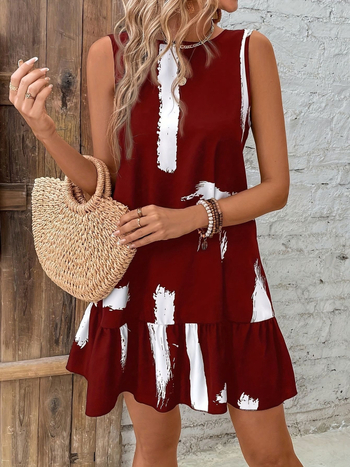 Φόρεμα χωρίς μανίκια από πολυεστέρα, μονόχρωμο, στρογγυλό λαιμό