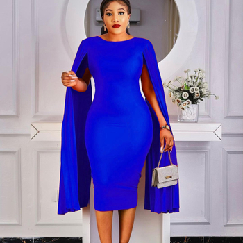 Plus-size φόρεμα με στρογγυλό λαιμό, φτερωτά μανίκια, υπερμακριά μανίκια και φούστα μολύβι