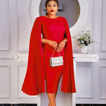 Plus-size φόρεμα με στρογγυλό λαιμό, φτερωτά μανίκια, υπερμακριά μανίκια και φούστα μολύβι