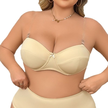 Nailoninė tube-top liemenėlė su išimamomis dvigubomis petnešėlėmis, atvira nugara, pagrindinis audinys 80–90% nailonas, pamušalas 15% spandekso