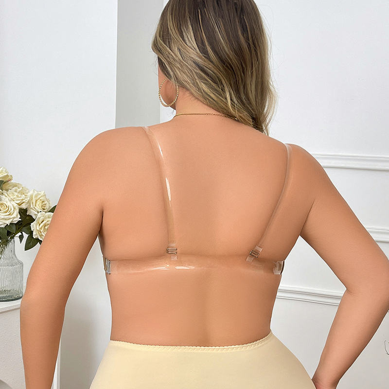 Nailoninė tube-top liemenėlė su išimamomis dvigubomis petnešėlėmis, atvira nugara, pagrindinis audinys 80–90% nailonas, pamušalas 15% spandekso