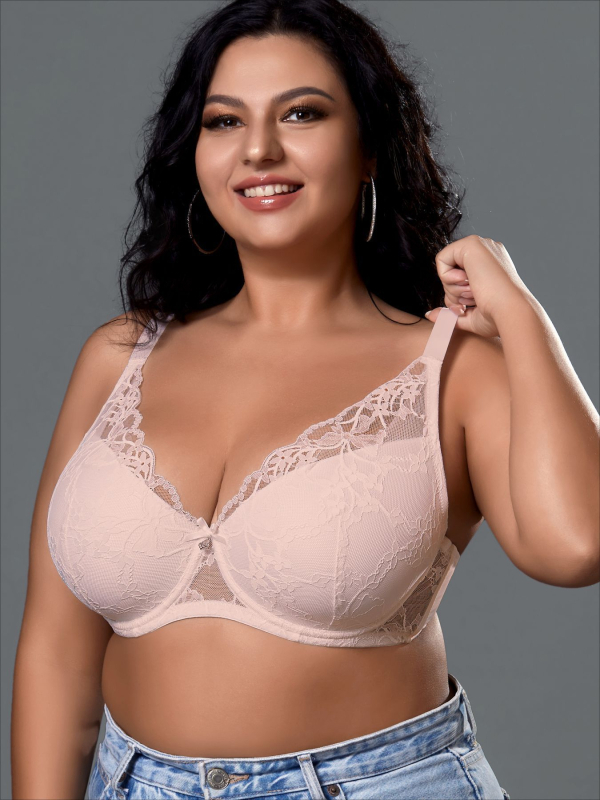 Biustų komplektas su nėrinių raštu ir skaidriu tinklu, su palaikymo kostiumėliu, Push-Up ir tempimas, plonas formuojamas puodelis