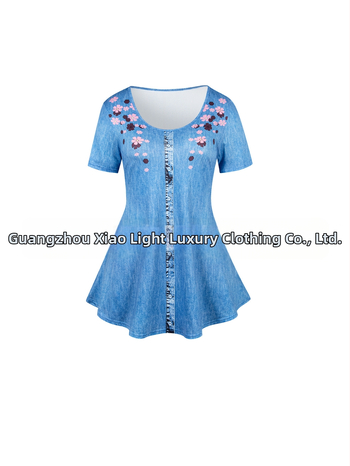 Γυναικείο εκτυπωμένο σετ με παντελόνι και κοντομάνικη μπλούζα, πολυεστέρας-σπαντέξ 90–95%, Φθινοπωρινό 2024, στυλ leisure ιαπωνικο-κορεατικό