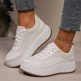 Moteriški platforminiai sportbačiai - PU viršus, gumos padas, suaugusioms moterims, 2024 m. žiemos leidimas