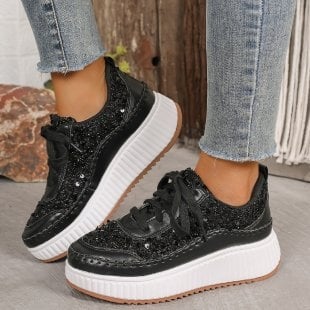 Moteriški platforminiai sportbačiai - PU viršus, gumos padas, suaugusioms moterims, 2024 m. žiemos leidimas