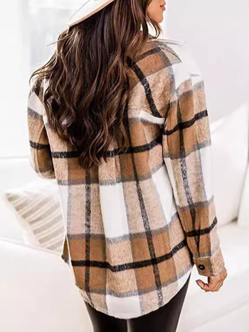 Moteriška languota striukė su apykakle, ilgomis rankovėmis, vidutinio ilgio, laisvas kirpimas – poliesteris, ruduo 2024