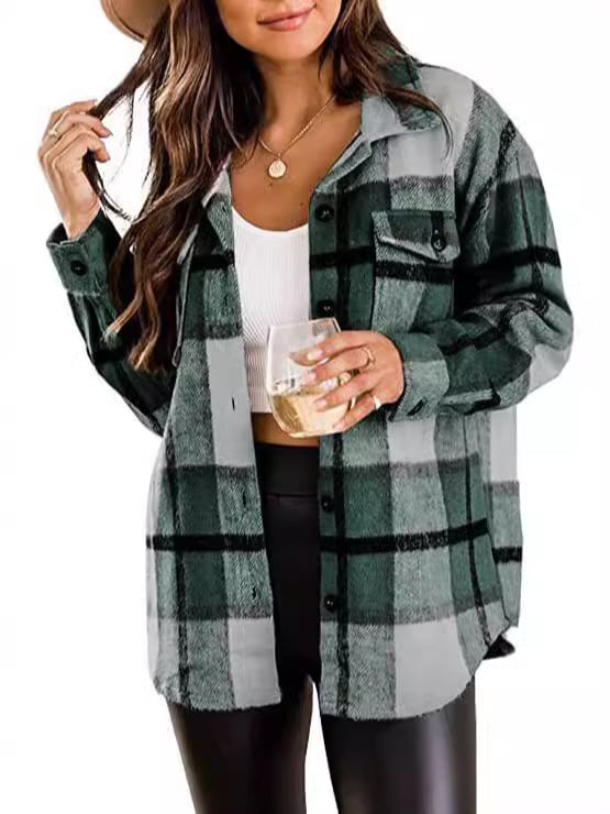 Moteriška languota striukė su apykakle, ilgomis rankovėmis, vidutinio ilgio, laisvas kirpimas – poliesteris, ruduo 2024